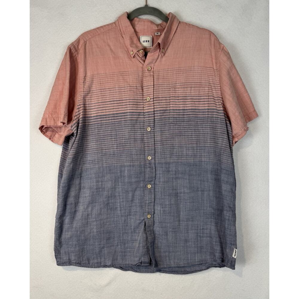 ROWM Short Sleeve Button Up Shirt Men's Size XL Pink Blue Striped